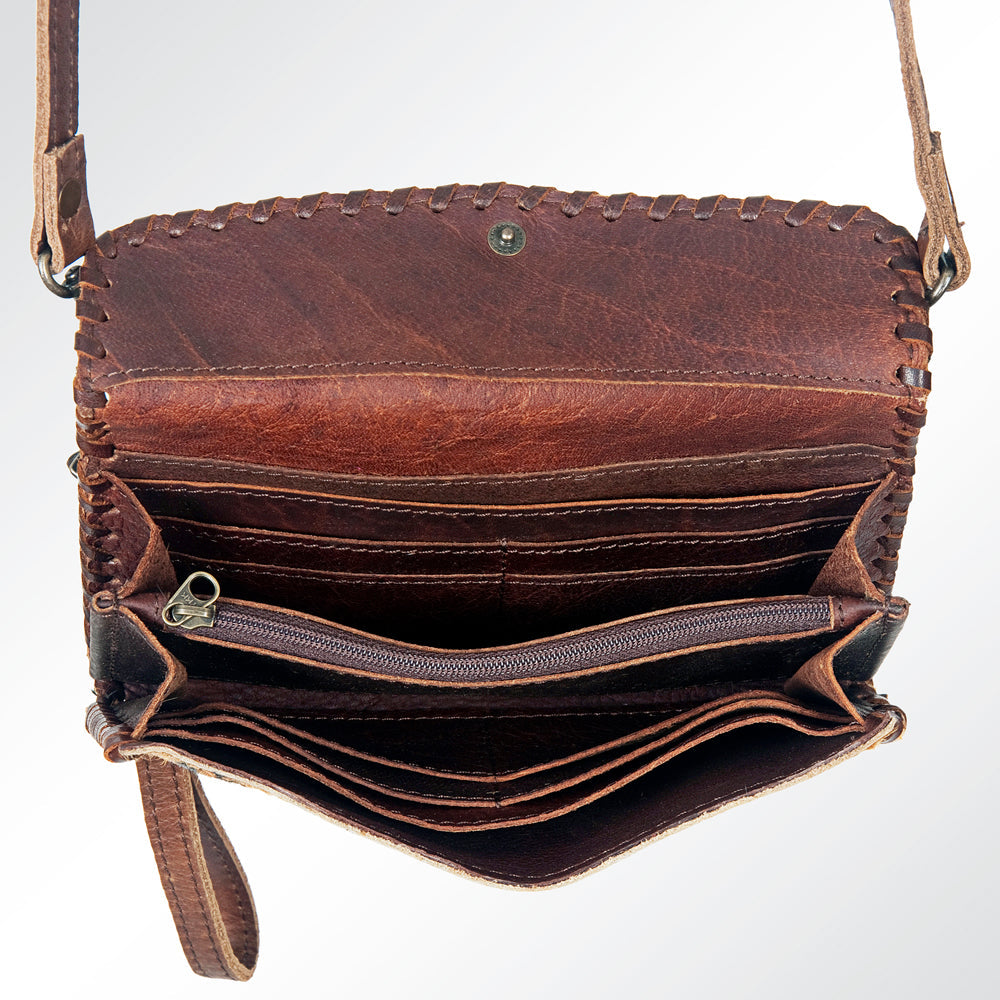 American Darling Small Cross body Bag Hair-On Cowhide Genuine Vegetable Tanned Leather Purse with Braided Trim & YKK Zipper