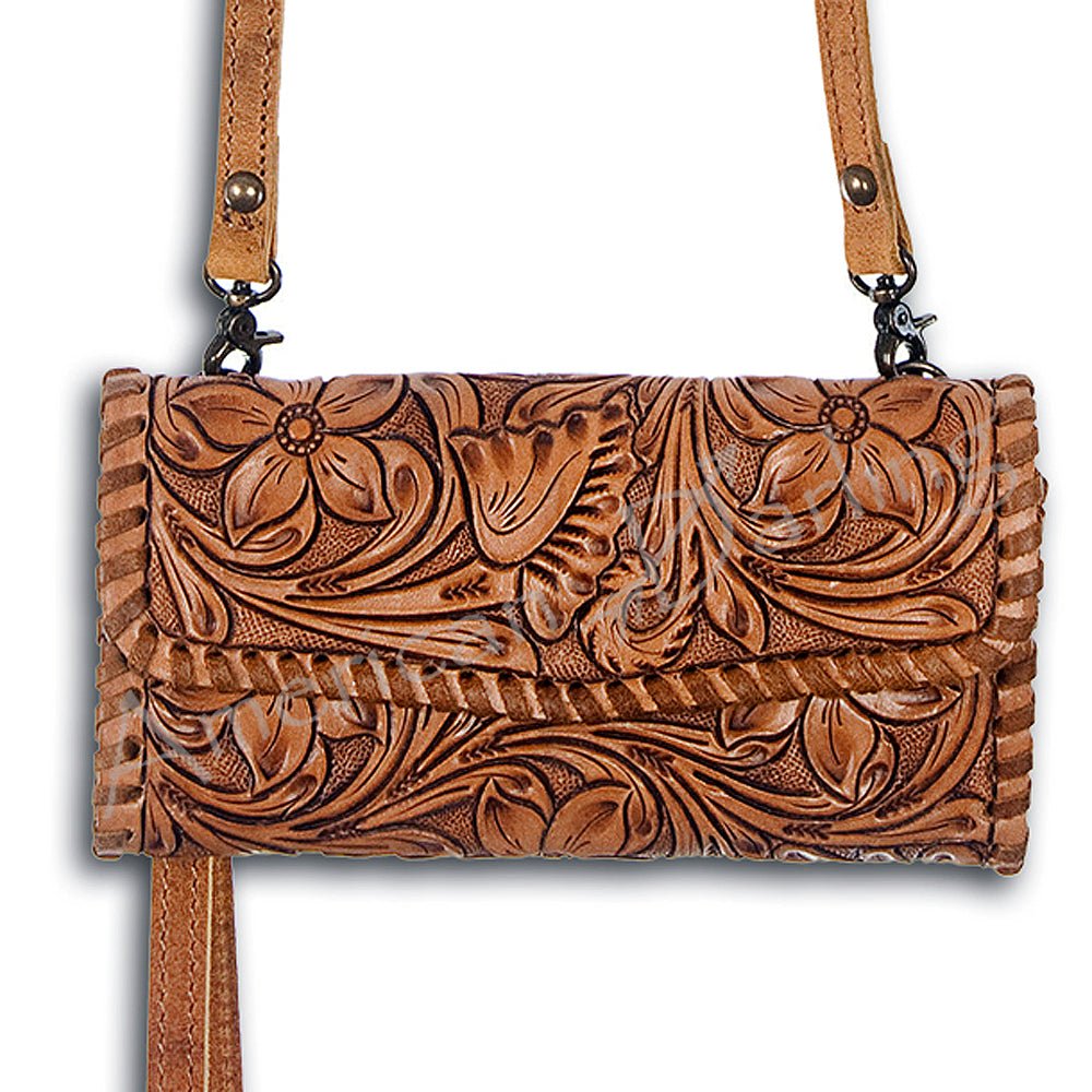 American Darling Hand-Tooled Genuine Leather Small Crossbody Bag