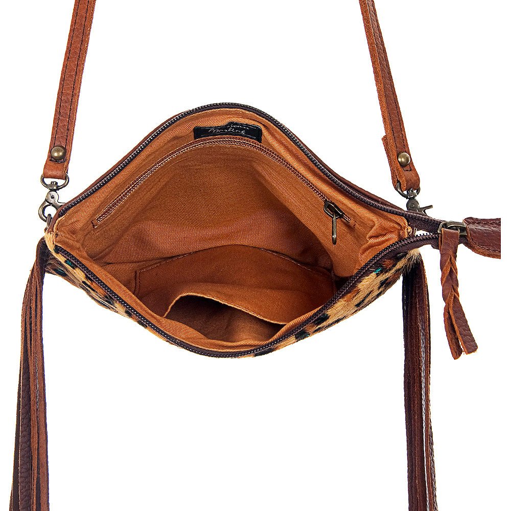 American Darling Western Small Crossbody Bag – Genuine Hair-On Cowhide Leather with Fringes, Adjustable Strap, Handcrafted in Texas