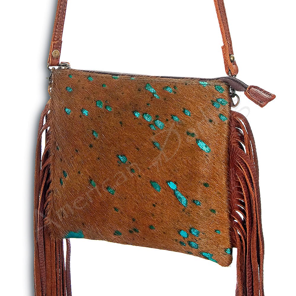 American Darling Western Small Crossbody Bag – Genuine Hair-On Cowhide Leather with Fringes, Adjustable Strap, Handcrafted in Texas