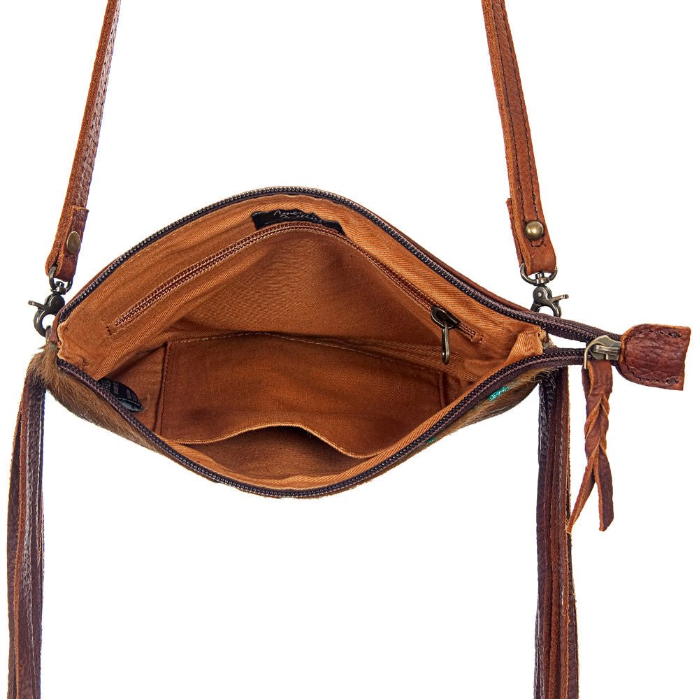 American Darling Western Small Crossbody Bag – Genuine Hair-On Cowhide Leather with Fringes, Adjustable Strap, Handcrafted in Texas