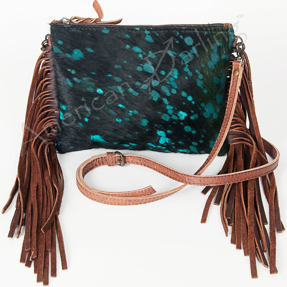 American Darling Western Small Crossbody Bag – Genuine Hair-On Cowhide Leather with Fringes, Adjustable Strap, Handcrafted in Texas