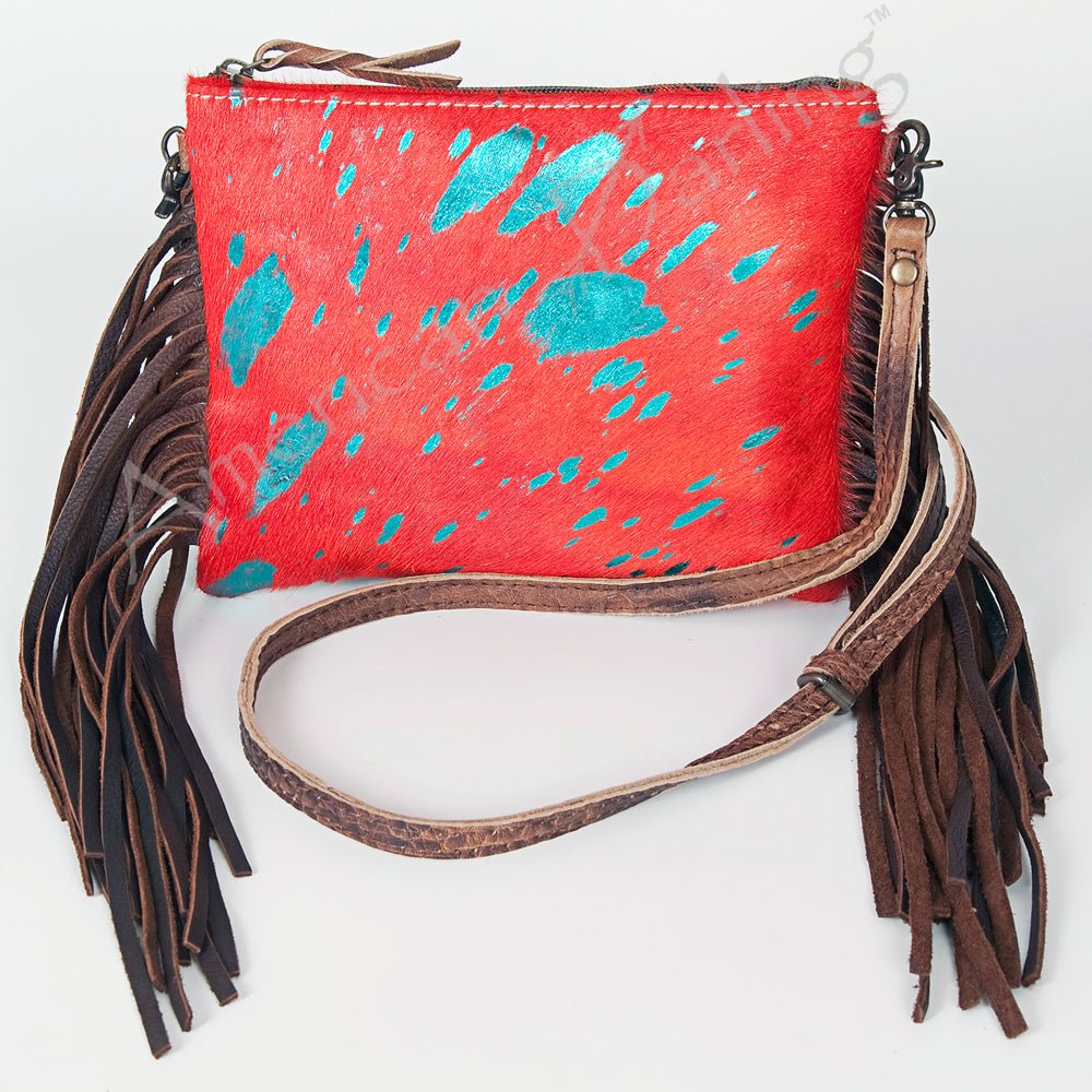 American Darling Western Small Crossbody Bag – Genuine Hair-On Cowhide Leather with Fringes, Adjustable Strap, Handcrafted in Texas
