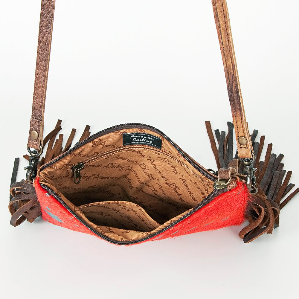 American Darling Western Small Crossbody Bag – Genuine Hair-On Cowhide Leather with Fringes, Adjustable Strap, Handcrafted in Texas