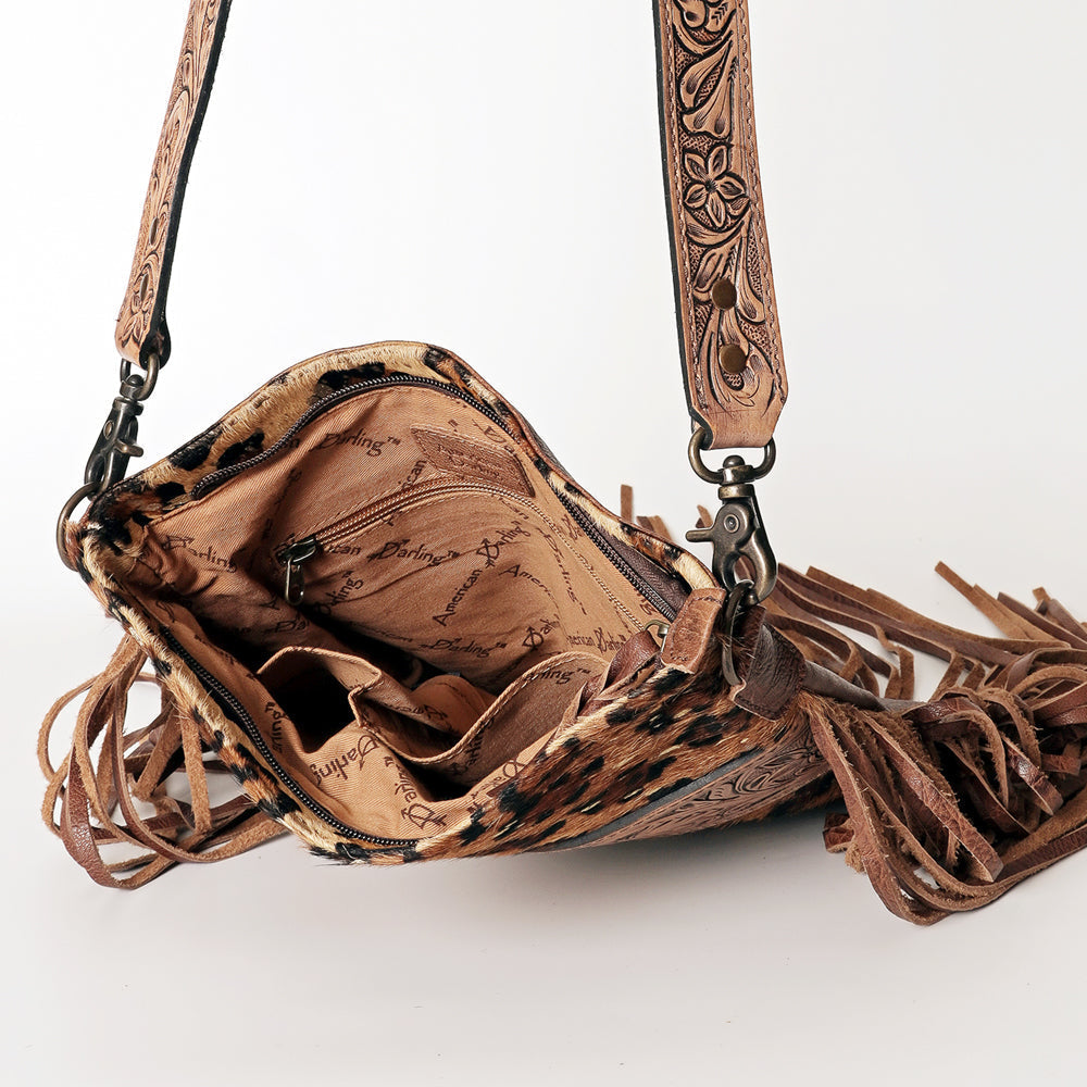 American Darling Messenger Hand Tooled Hair On Genuine Leather Western Women Bag Handbag Purse | Cute