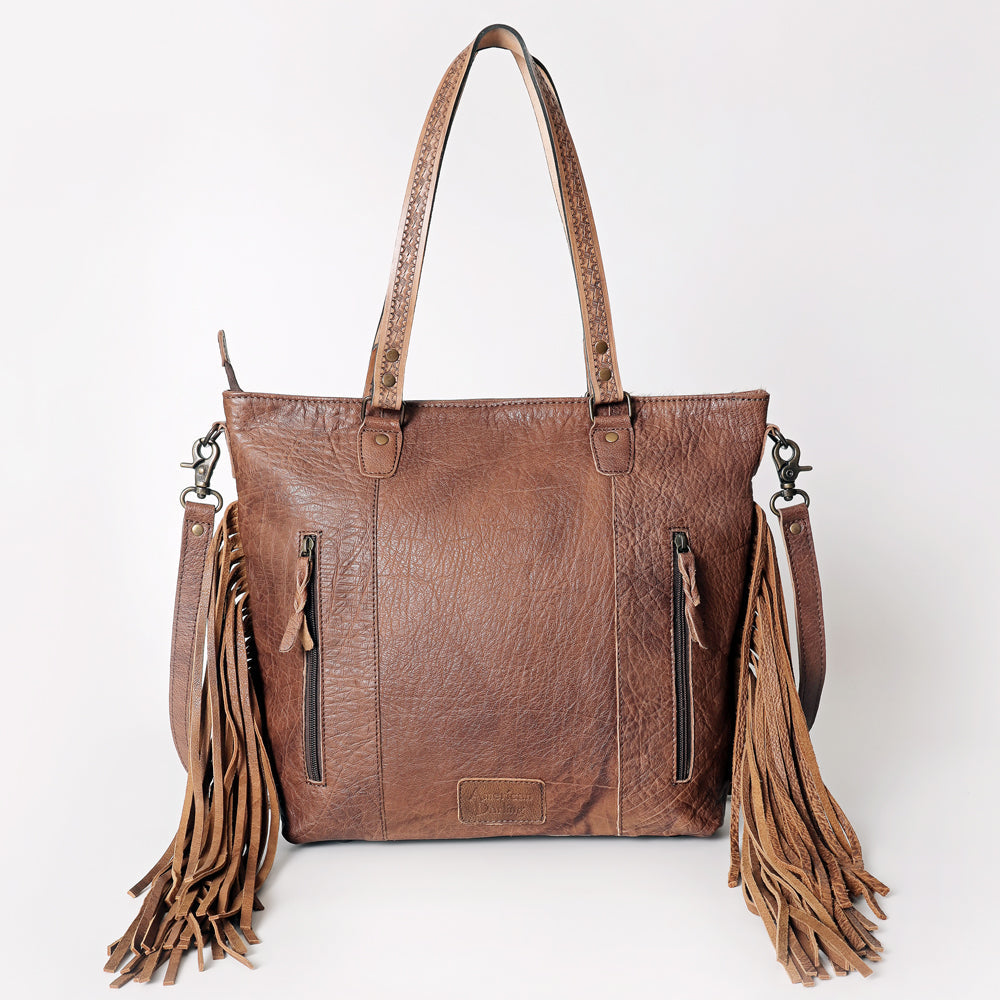 American Darling Tote Bag, Hand Tooled Floral Carved Leather, Hair-On Cowhide, Vegetable Tanned Genuine Leather, Rivetted