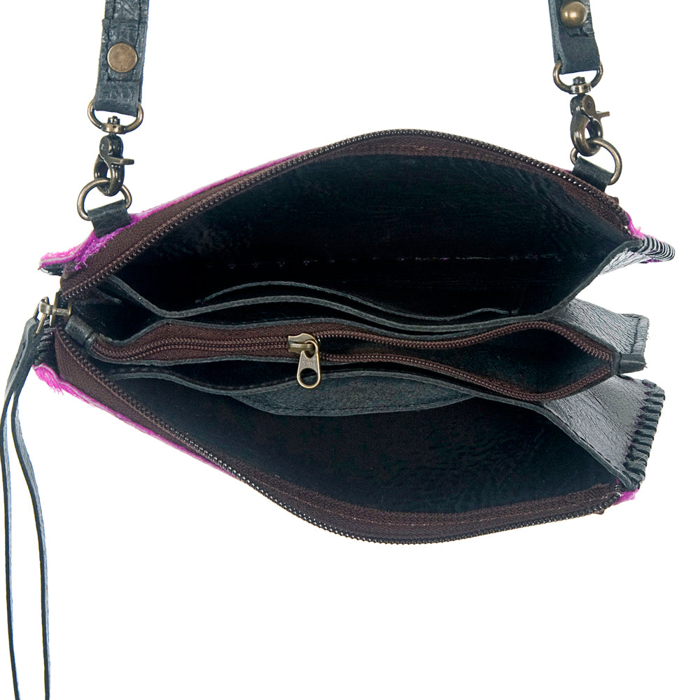 American Darling Wallet Bag Braided Hair-On Cowhide Leather Crossbody Purse Well-compartmentalized with YKK Zipper