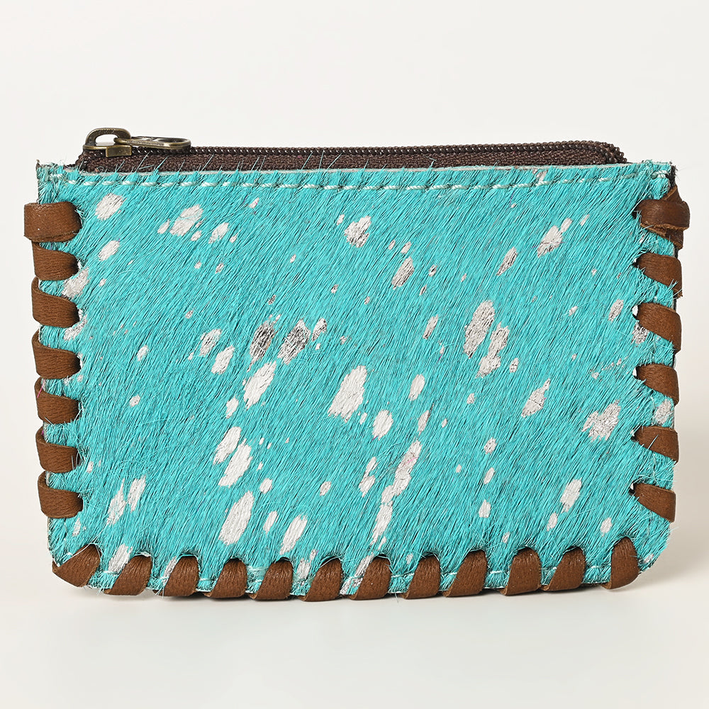 American Darling Coin Purse Bag Braided Hair-On Cowhide Genuine Leather Mini Pouch with YKK Zipper