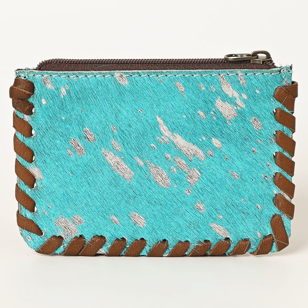 American Darling Coin Purse Bag Braided Hair-On Cowhide Genuine Leather Mini Pouch with YKK Zipper