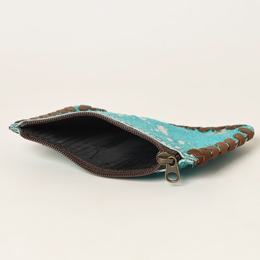 American Darling Coin Purse Bag Braided Hair-On Cowhide Genuine Leather Mini Pouch with YKK Zipper