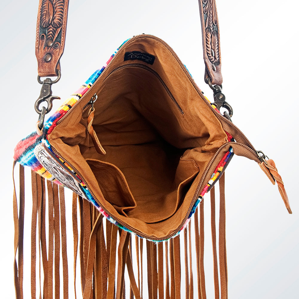 American Darling Crossbody Hand Tooled Hair-on Genuine Leather