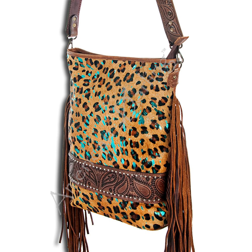 American Darling Large Crossbody Hand Tooled Hair-On Genuine Leather