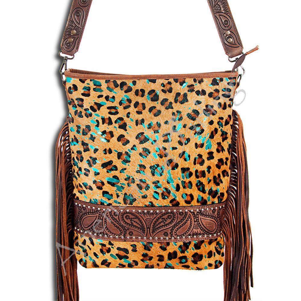 American Darling Large Crossbody Hand Tooled Hair-On Genuine Leather