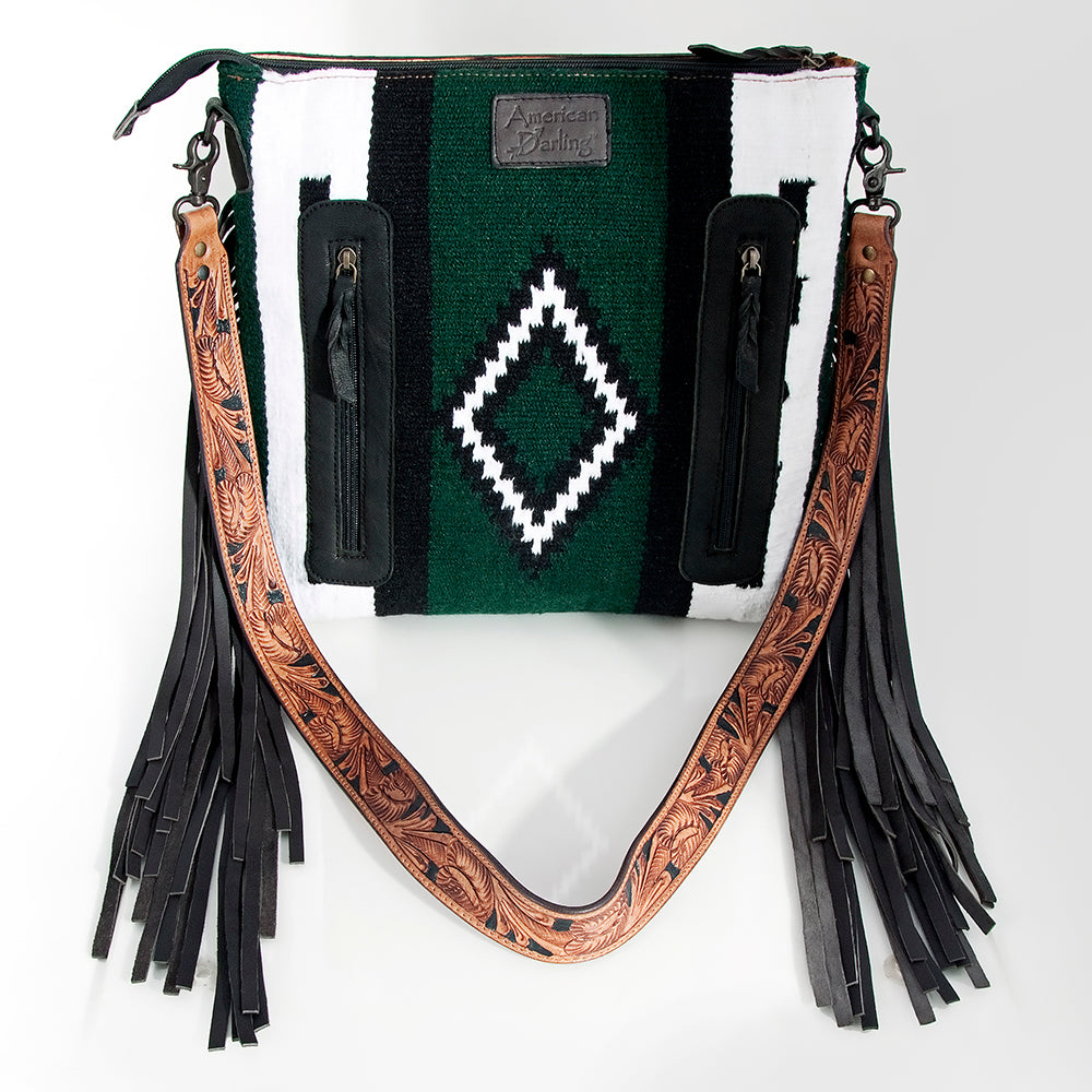 American Darling Hand-Tooled Saddle Blanket Leather Crossbody Bag