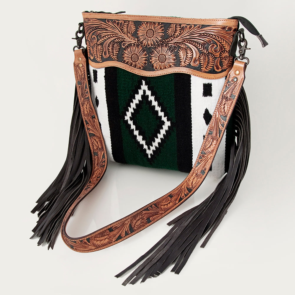 American Darling Hand-Tooled Saddle Blanket Leather Crossbody Bag
