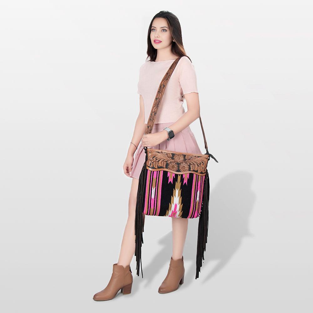 American Darling Hand-Tooled Saddle Blanket Leather Crossbody Bag