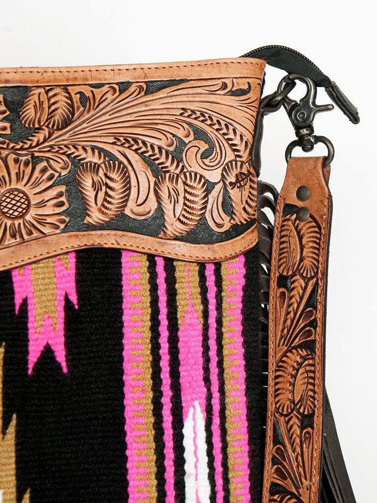 American Darling Hand-Tooled Saddle Blanket Leather Crossbody Bag