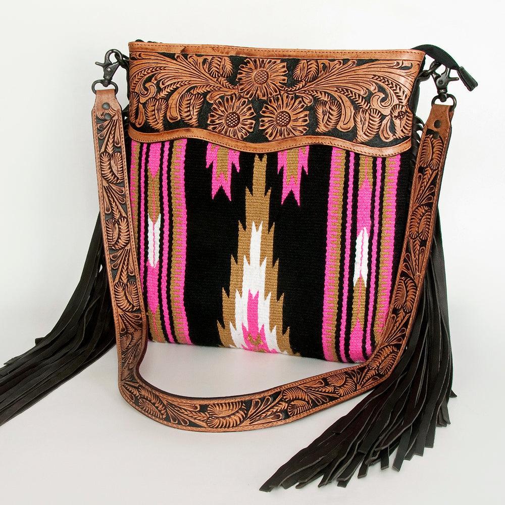 American Darling Hand-Tooled Saddle Blanket Leather Crossbody Bag