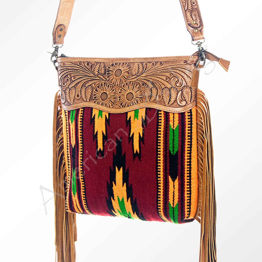 American Darling Hand-Tooled Saddle Blanket Leather Crossbody Bag