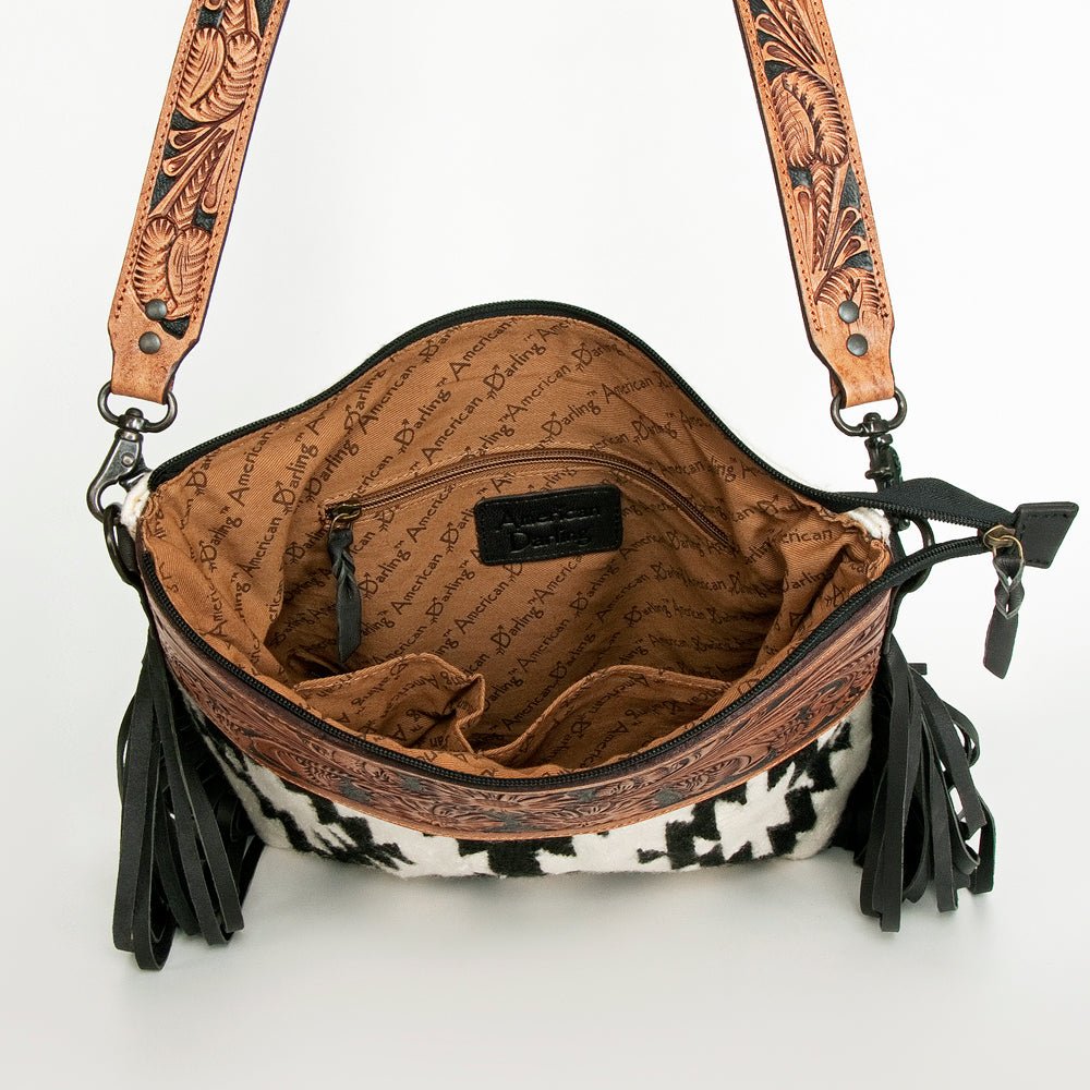 American Darling Crossbody Hand Tooled Hair-On Genuine Leather