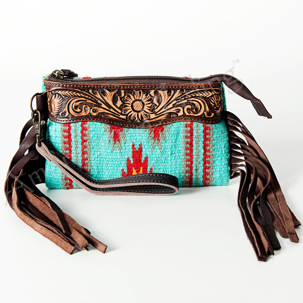 American Darling Hand-Tooled Saddle Blanket Genuine Leather Wristlet