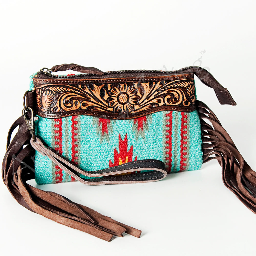 American Darling Hand-Tooled Saddle Blanket Genuine Leather Wristlet
