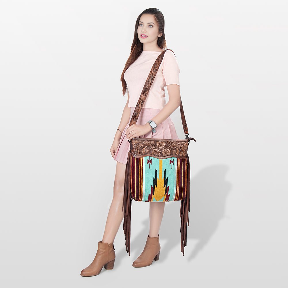 American Darling Signature Crossbody Hand Tooled Saddle Blanket Genuine Leather
