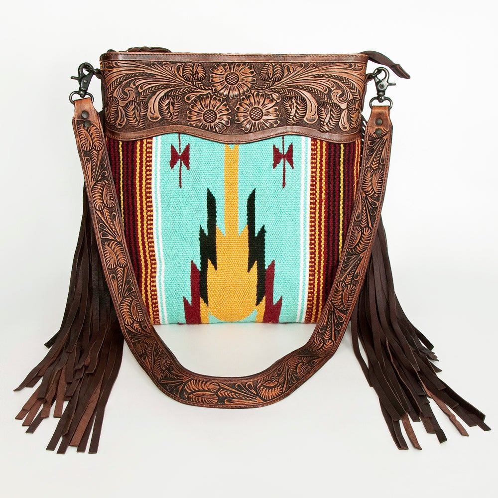 American Darling Signature Crossbody Hand Tooled Upcycled Wool Genuine Leather