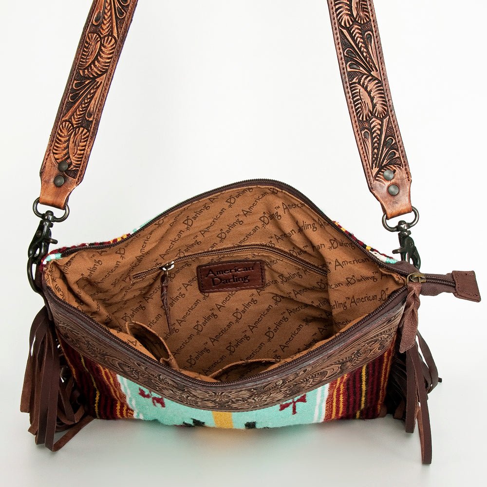 American Darling Signature Crossbody Hand Tooled Saddle Blanket Genuine Leather