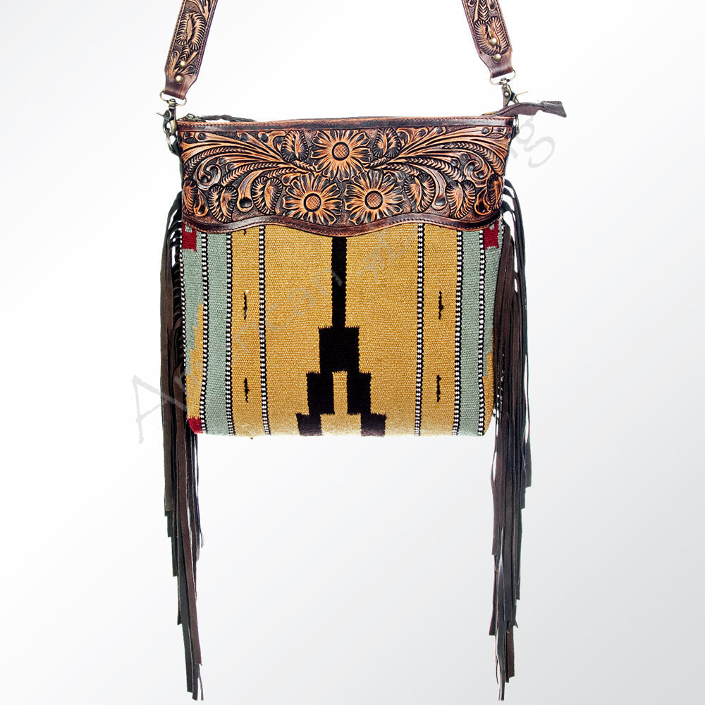 American Darling Hand-Tooled Saddle Blanket Leather Crossbody Bag