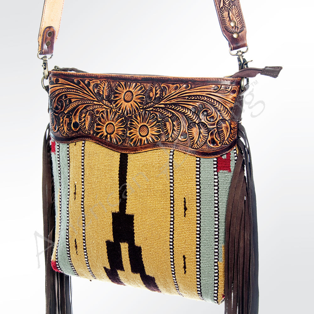 American Darling Hand-Tooled Saddle Blanket Leather Crossbody Bag