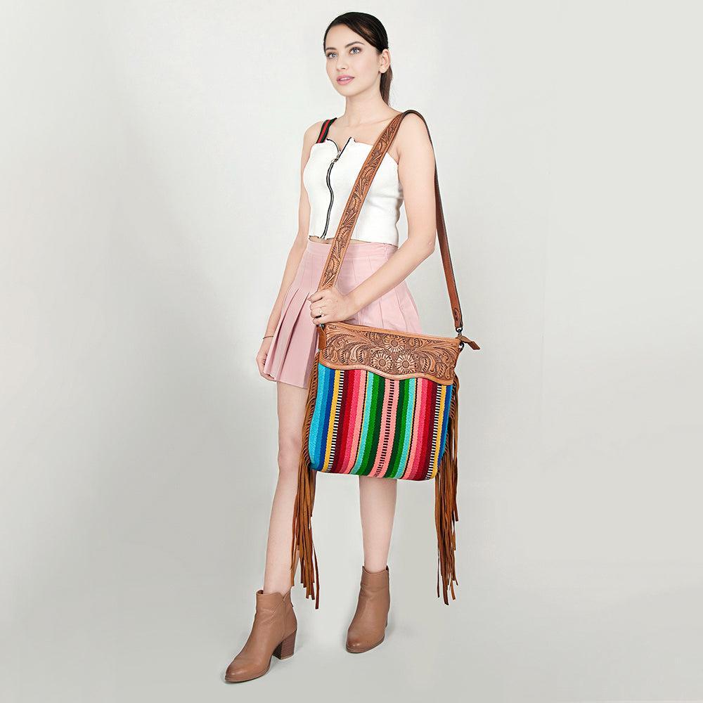 American Darling Hand-Tooled Saddle Blanket Leather Tote