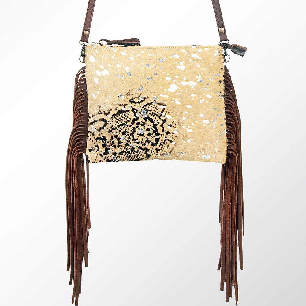 American Darling Western Small Crossbody Bag – Genuine Hair-On Cowhide Leather with Fringes, Adjustable Strap, Handcrafted in Texas