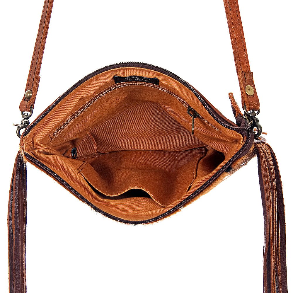 American Darling Western Small Crossbody Bag – Genuine Hair-On Cowhide Leather with Fringes, Adjustable Strap, Handcrafted in Texas
