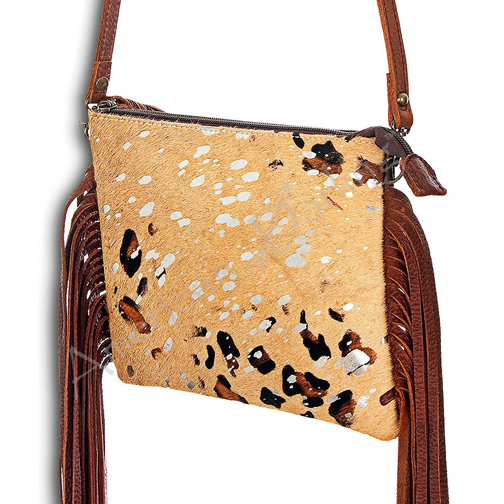 American Darling Western Small Crossbody Bag – Genuine Hair-On Cowhide Leather with Fringes, Adjustable Strap, Handcrafted in Texas