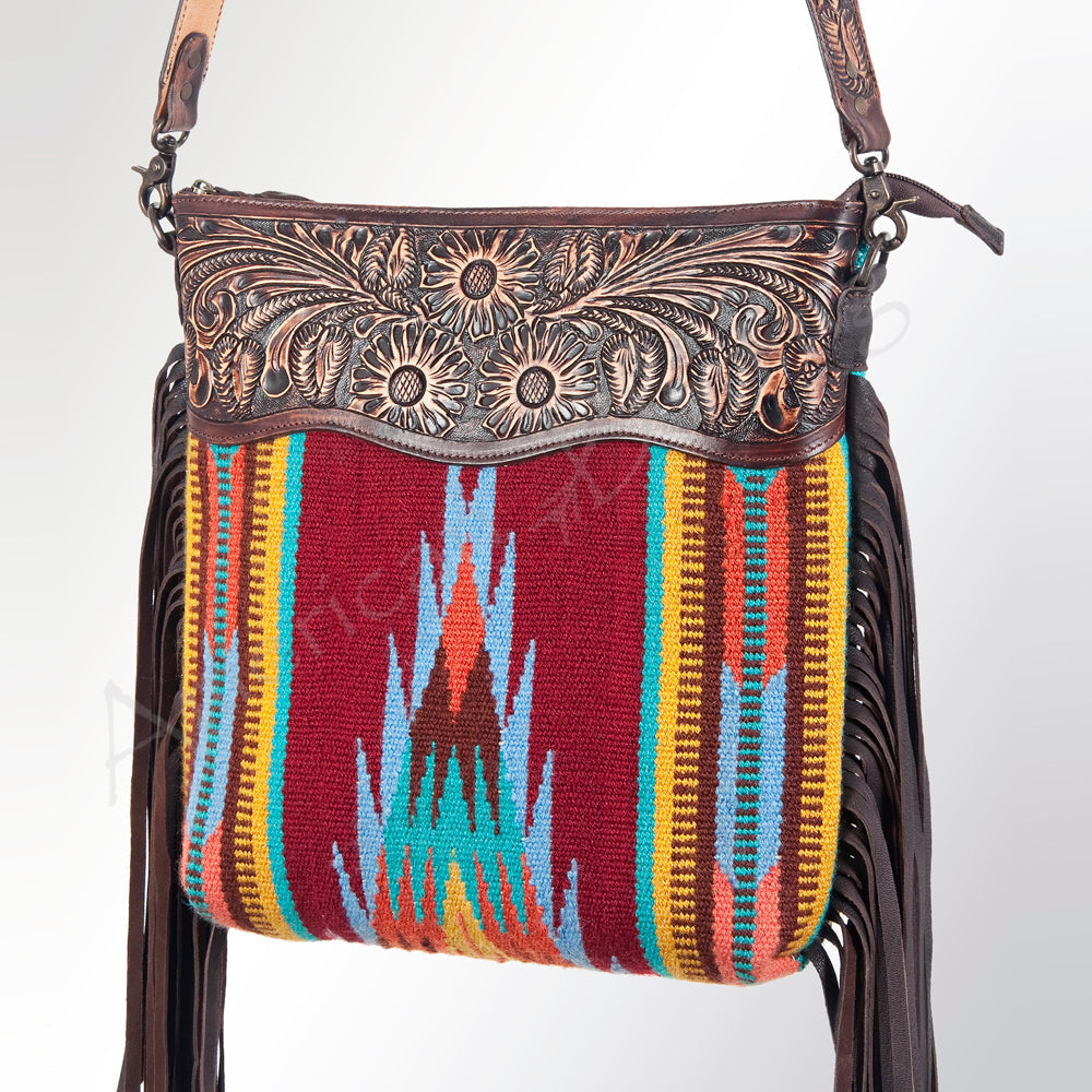 American Darling Hand-Tooled Saddle Blanket Leather Crossbody Bag