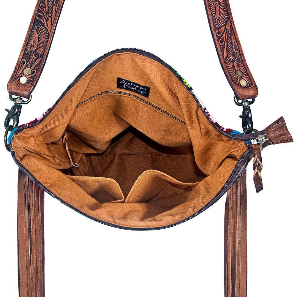 American Darling Hand-Tooled Saddle Blanket Leather Crossbody Bag