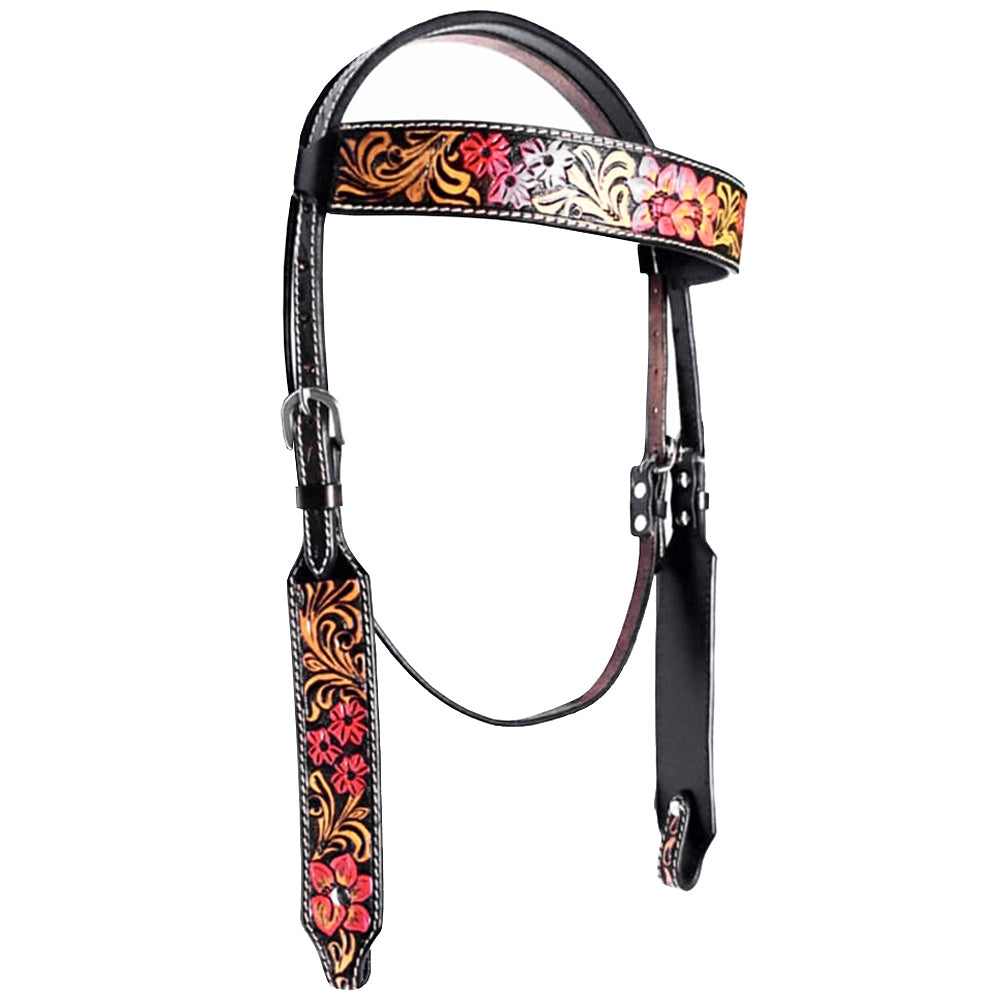 HILASON Western Horse Floral Headstall American Leather Brown