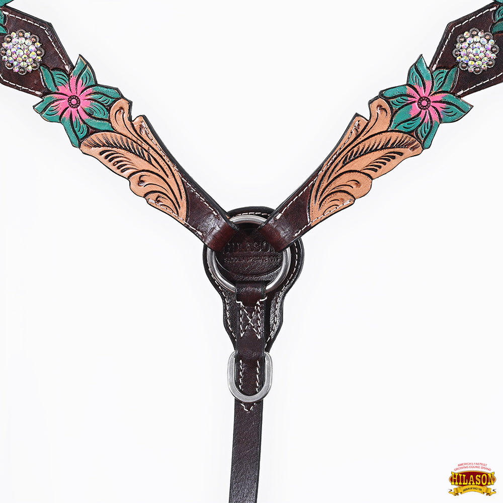 HILASON Western Horse Headstall Breast Collar Set American Leather Floral | Tack for Horses