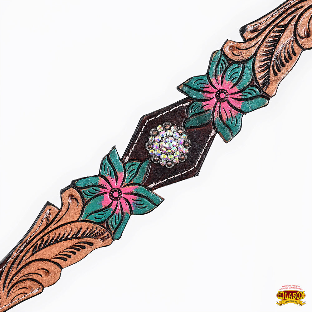 HILASON Western Horse Headstall Breast Collar Set American Leather Floral | Tack for Horses