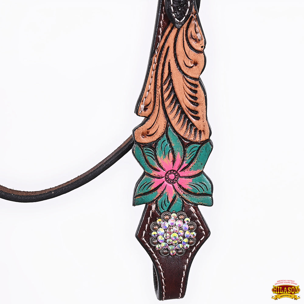 HILASON Western Horse Headstall Breast Collar Set American Leather Floral | Tack for Horses
