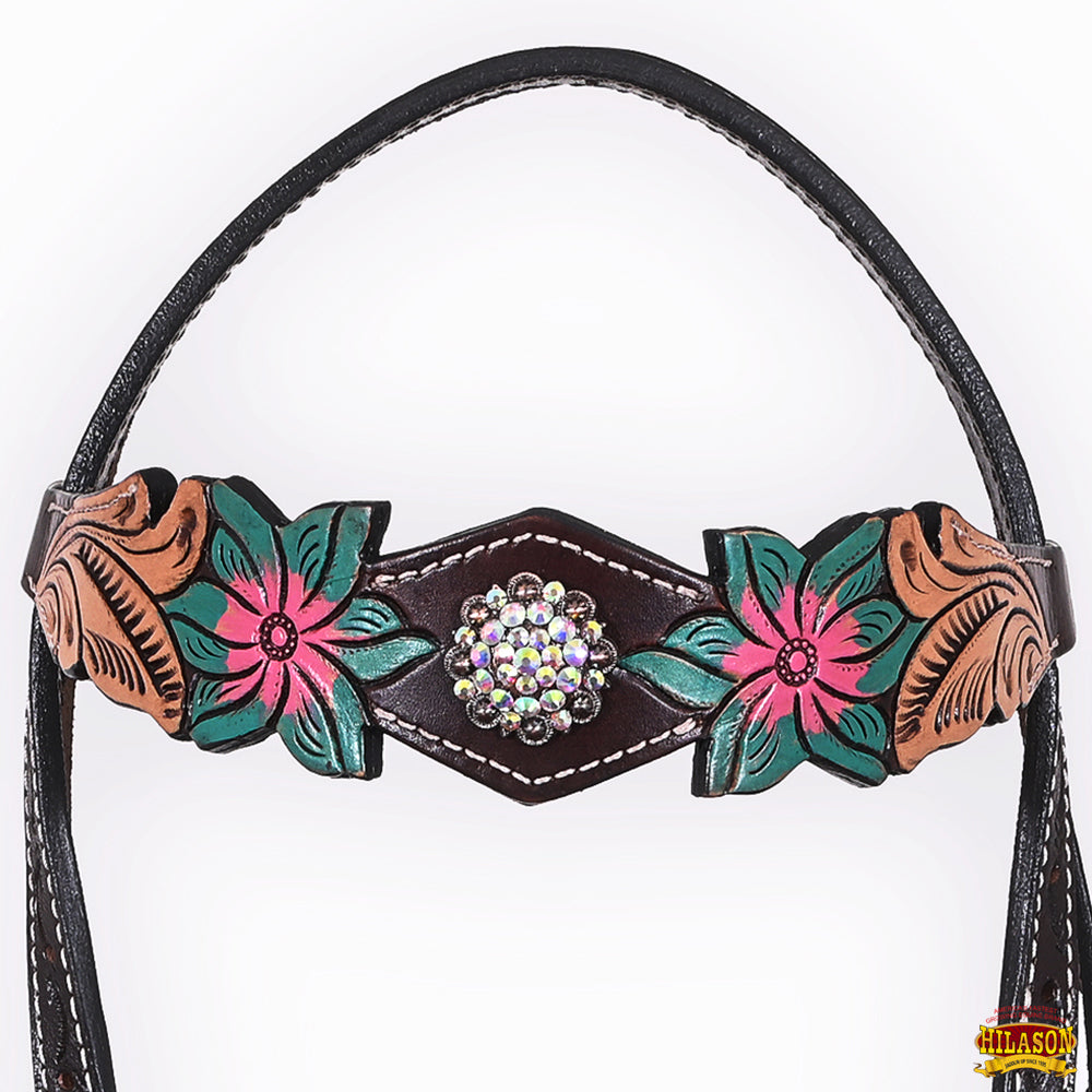 HILASON Western Horse Headstall Breast Collar Set American Leather Floral | Tack for Horses