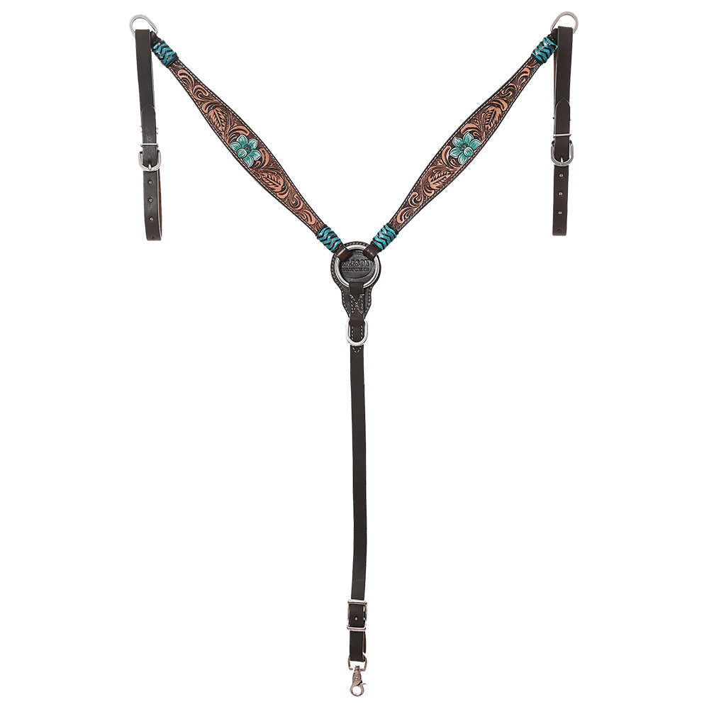 HILASON Western Horse Breast Collar American Leather Floral Tan Dark Brown
