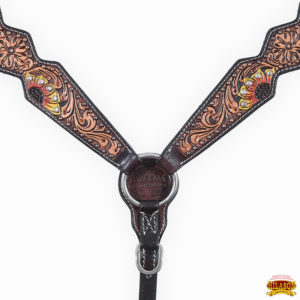HILASON Western Horse Headstall Breast Collar Set American Leather Tan Dark Brown | Tack for Horses