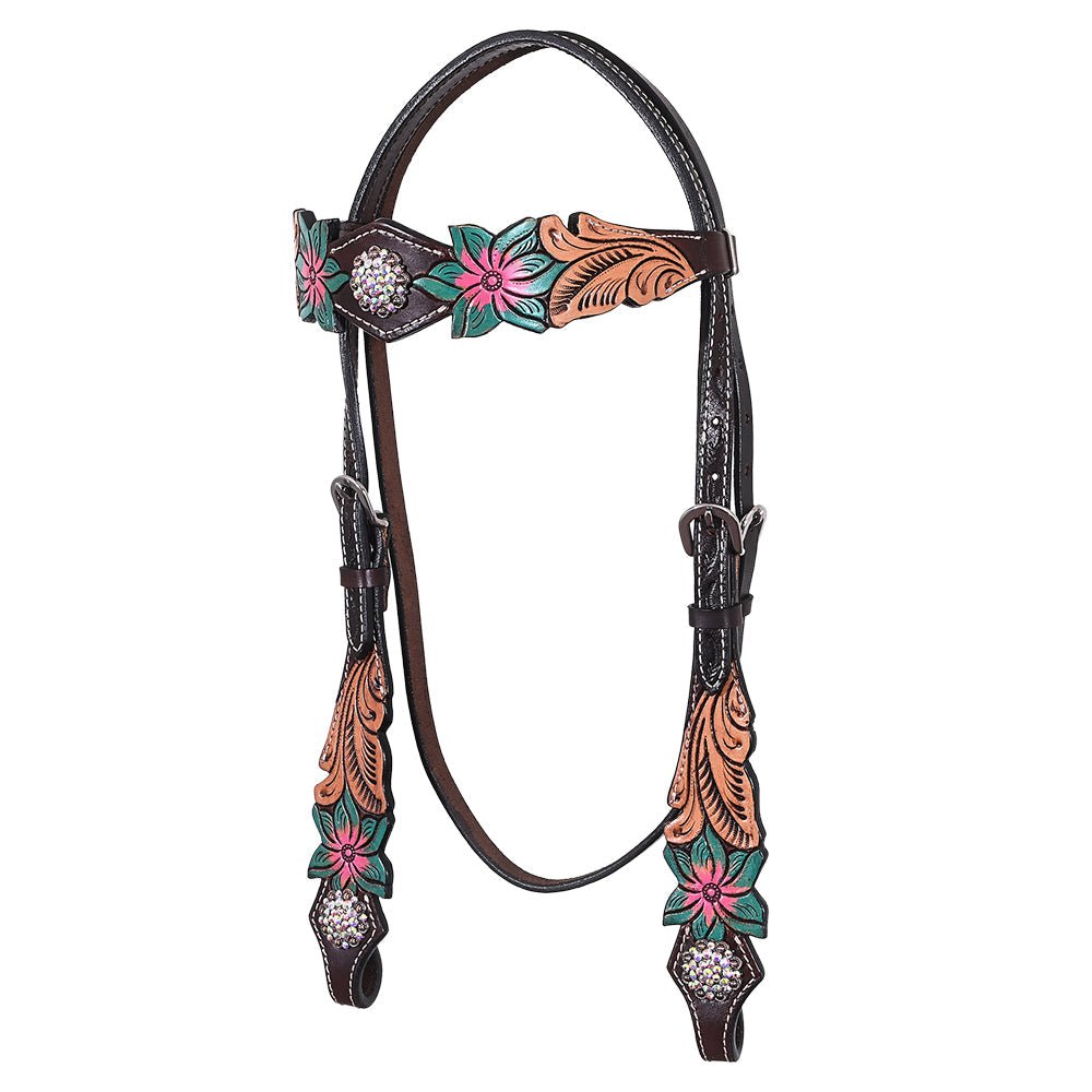 Hand-Carved Leather Western Headstall And Breast Collar Set For Training And Showing