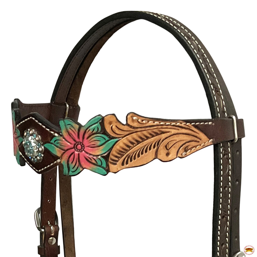 HILASON Western Horse Headstall Breast Collar Set American Leather Floral