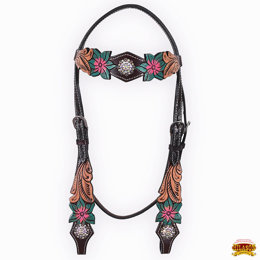Hand-Carved Leather Western Headstall And Breast Collar Set For Training And Showing