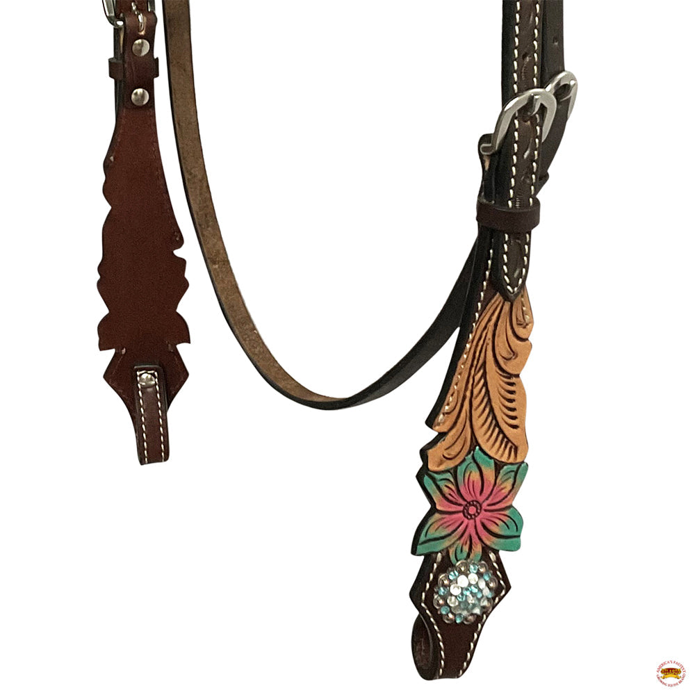 HILASON Western Horse Headstall Breast Collar Set American Leather Floral