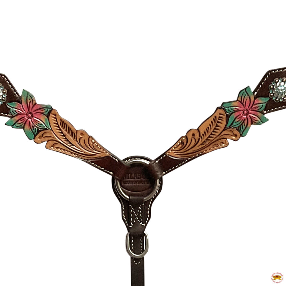 HILASON Western Horse Headstall Breast Collar Set American Leather Floral