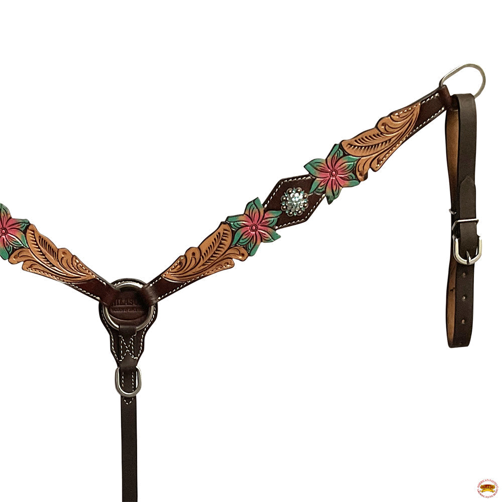 HILASON Western Horse Headstall Breast Collar Set American Leather Floral